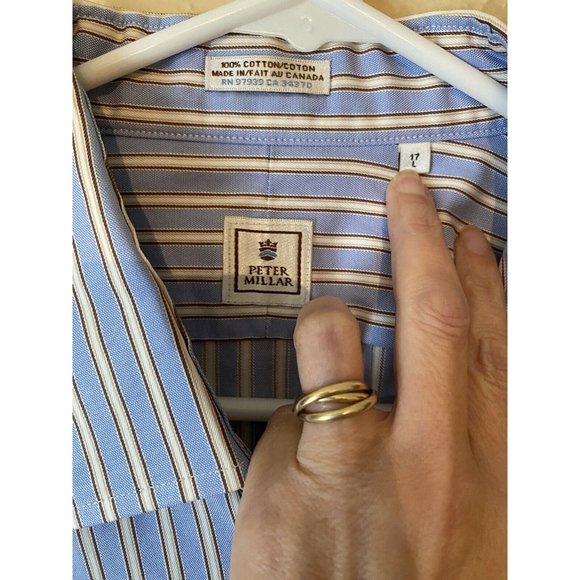 Peter Millar Mens L Long Sleeve Button Down Shirt Blue Stripe 100% Cotton  - Picture 2 of 4